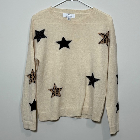 Magaschoni Women's Medium 100% Cashmere Sweater Intarsia Star‎ Design Beige - Picture 1 of 3